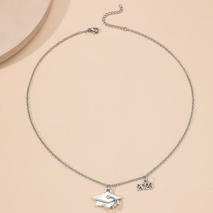 Fashion Number Graduation Cap Alloy Unisex Pendant Necklace