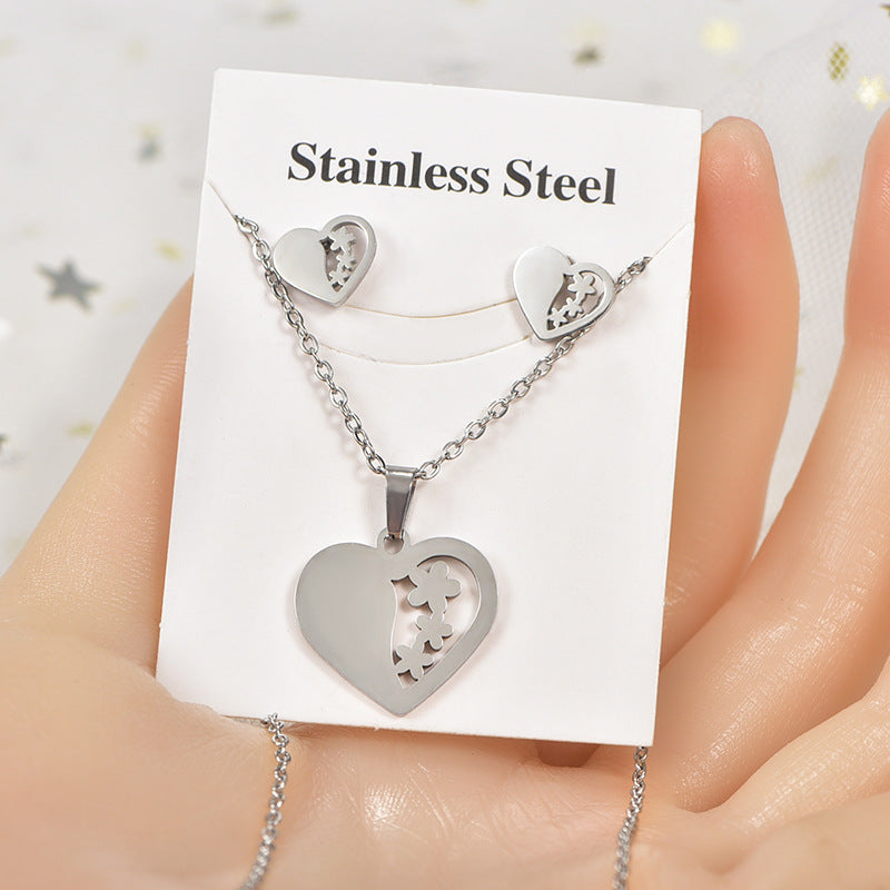 Simple Style Tortoise Star Heart Shape Stainless Steel Hollow Out Earrings Necklace 1 Set