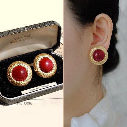 Retro Flower Copper Plating Inlay Artificial Gemstones Pearl Ear Studs 1 Pair