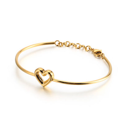 Simple Style C Shape Heart Shape Stainless Steel Hollow Out Bangle