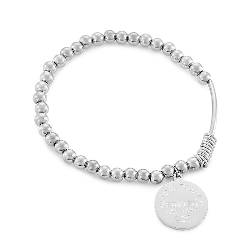 Korean Style Round Letter Stainless Steel Titanium Steel Beaded Plating Bracelets 1 Piece