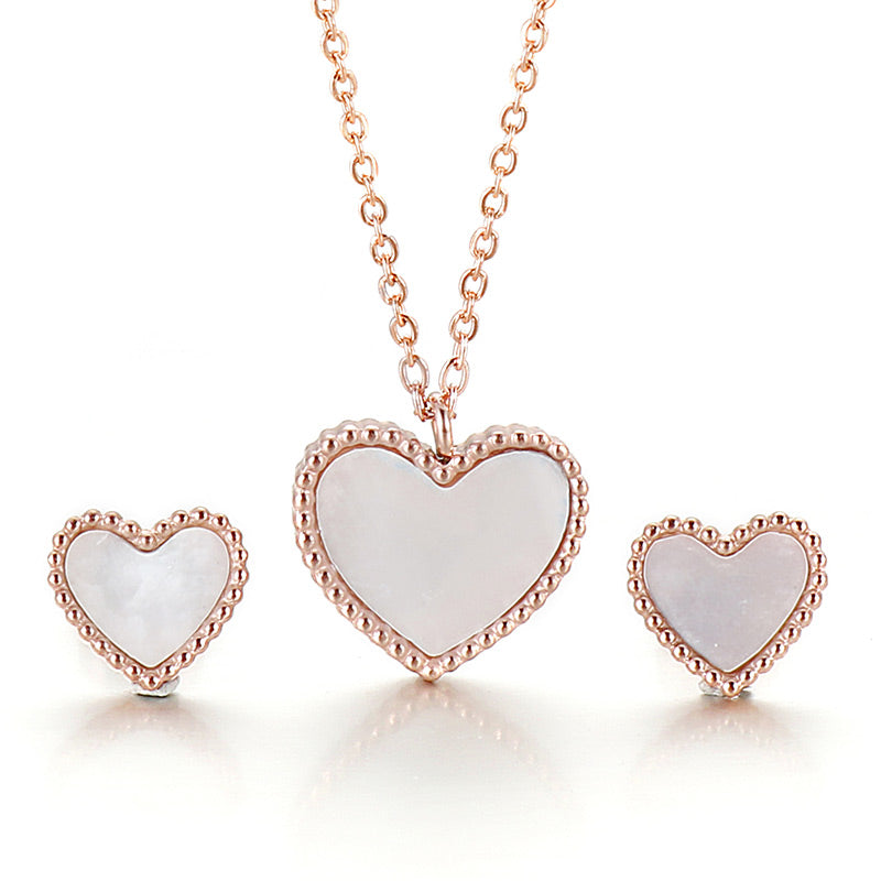 Fashion Heart Shape Titanium Steel Inlay Shell Bracelets Earrings Necklace