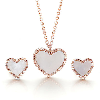 Fashion Heart Shape Titanium Steel Inlay Shell Bracelets Earrings Necklace