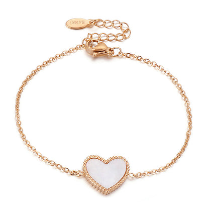 Fashion Heart Shape Titanium Steel Inlay Shell Bracelets Earrings Necklace