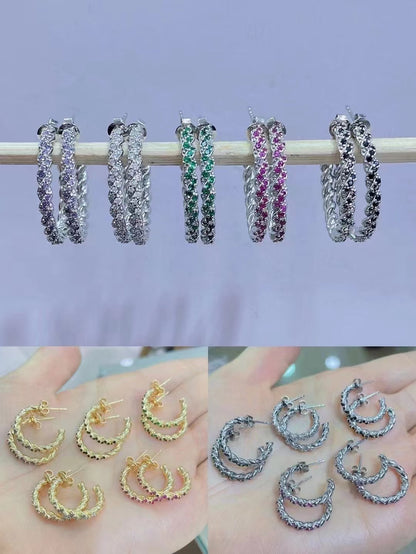 Simple Twisted C-shaped Micro-studded Earrings