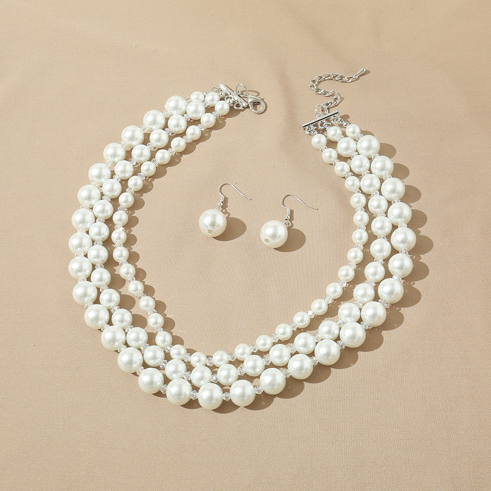 1 Set Fashion Simple Style Commute Round Artificial Pearl Plating Silver Plated Women's Necklace