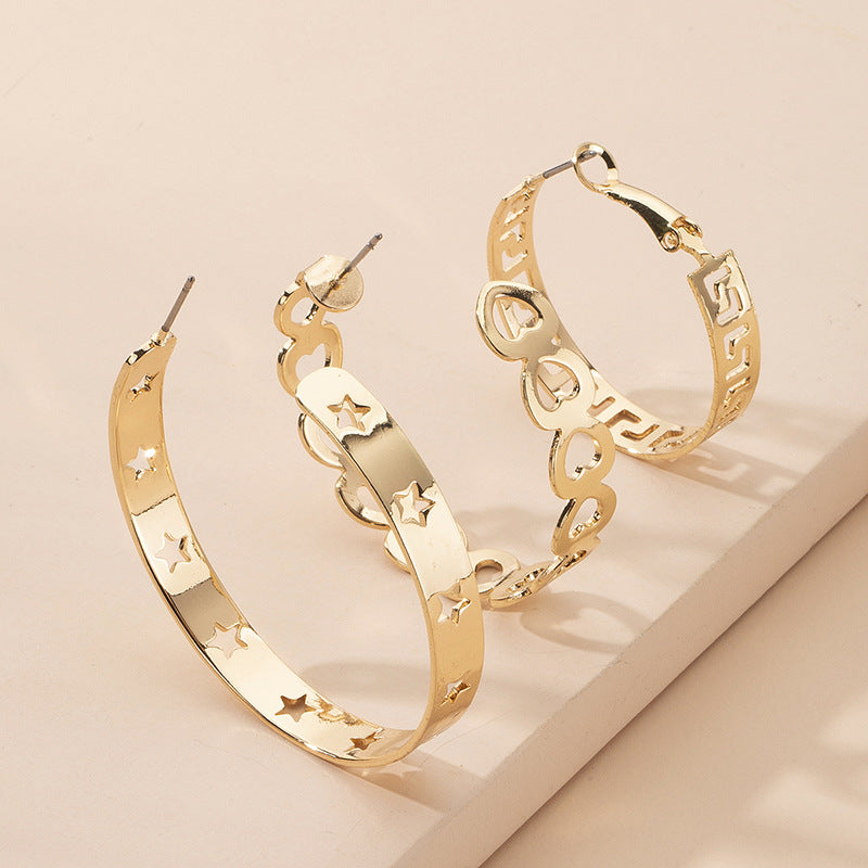 Korea C-shaped Chain Hollow Hip Hop Exaggerated Fashion Circle Earrings Wholesale Gooddiy