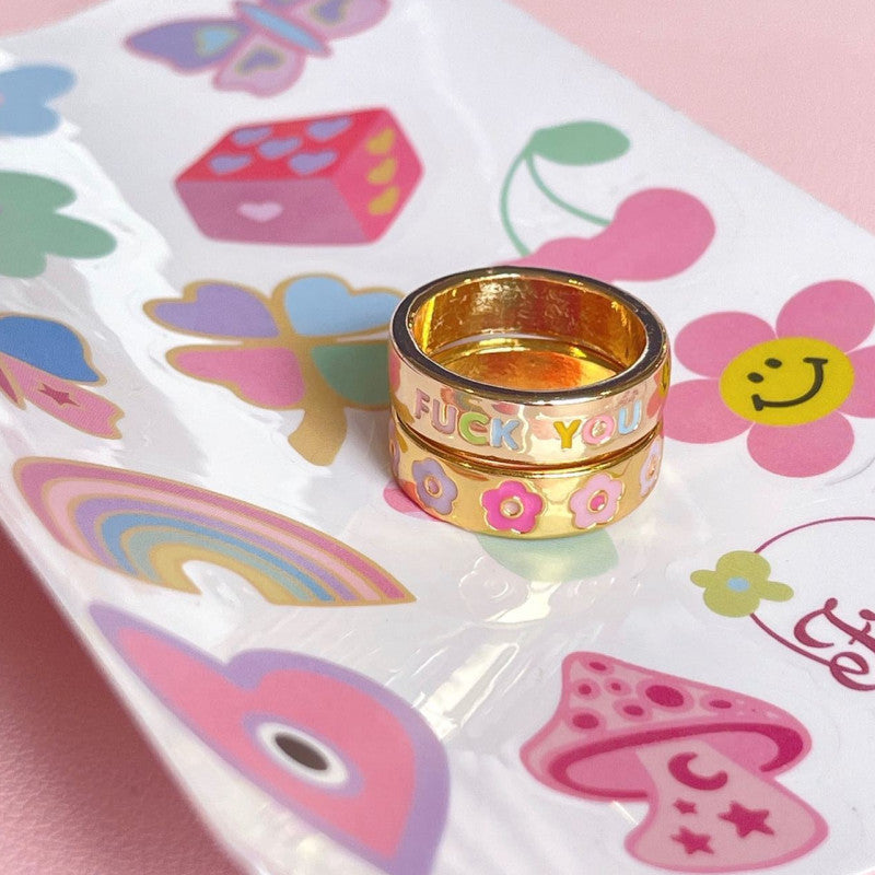 Cute Letter Flower Mushroom Copper Gold Plated Rings In Bulk