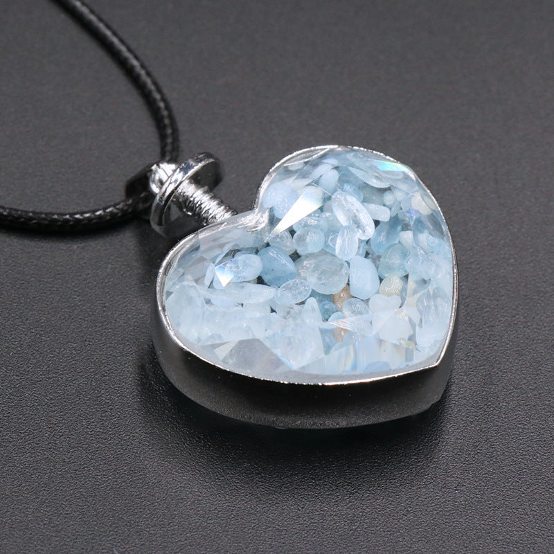 Sweet Heart Shape Natural Crystal Turquoise Obsidian Pendant Necklace 1 Piece