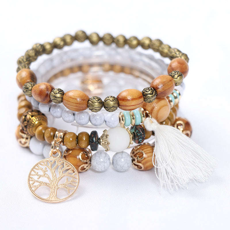 1 Set Simple Style Tree Arylic Alloy Resin Beaded Tassel Plating Women's Bracelets