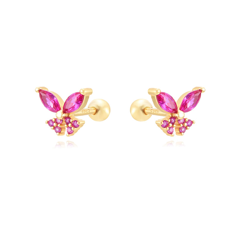 1 Pair Ins Style Fashion Heart Shape Butterfly Plating Inlay Copper Zircon Gold Plated Earrings