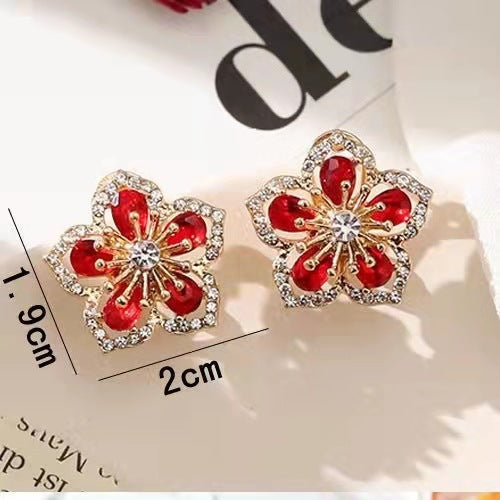 1 Pair Sweet Flower Alloy Inlay Artificial Gemstones Women'S Ear Studs