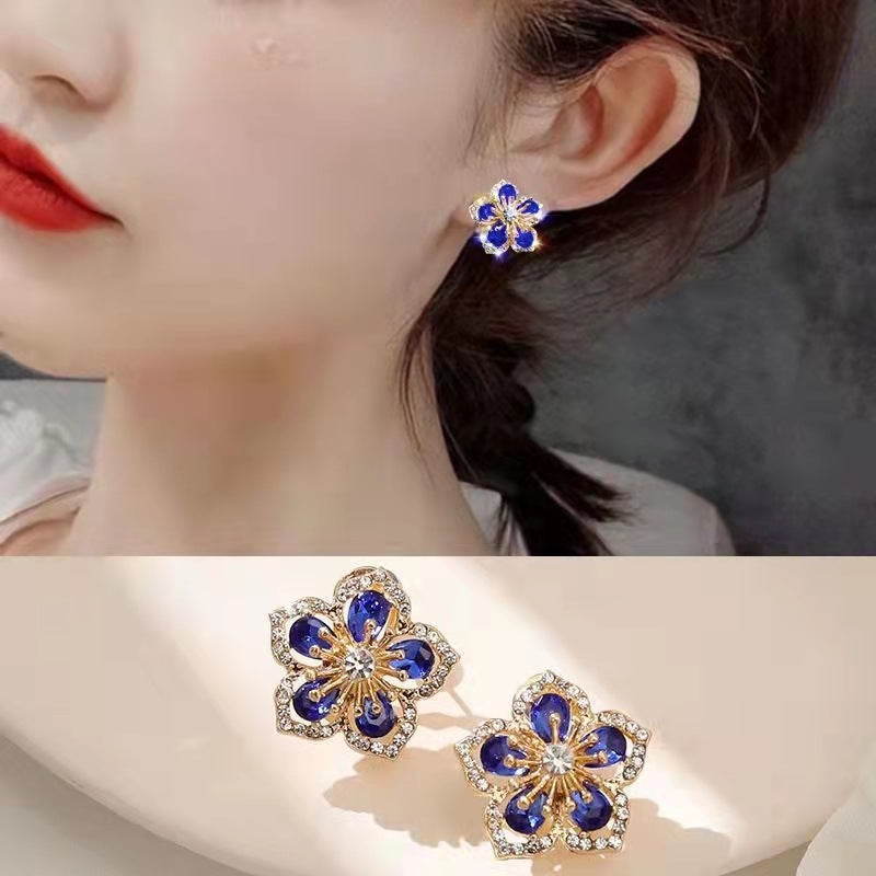 1 Pair Sweet Flower Alloy Inlay Artificial Gemstones Women'S Ear Studs