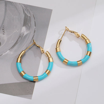 Fashion Geometric Titanium Steel Enamel Earrings 1 Pair