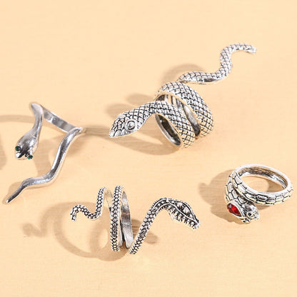 Punk Snake Alloy Inlay Rhinestones Silver Plated Women's Open Ring