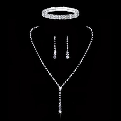 Fashion Claw Chain Rhinestone Zircon Angel Tear Drop Necklace Earrings Bridal Jewelry Set