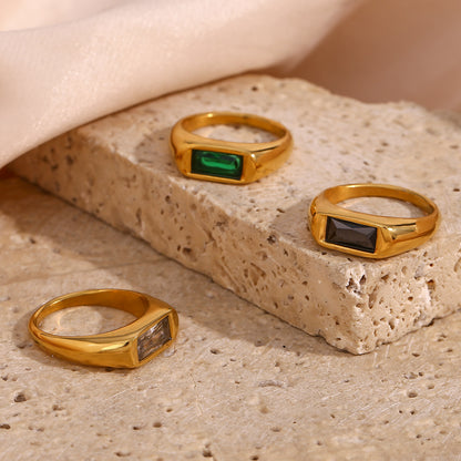 Fashion Square Stainless Steel Plating Inlay Zircon Rings 1 Piece