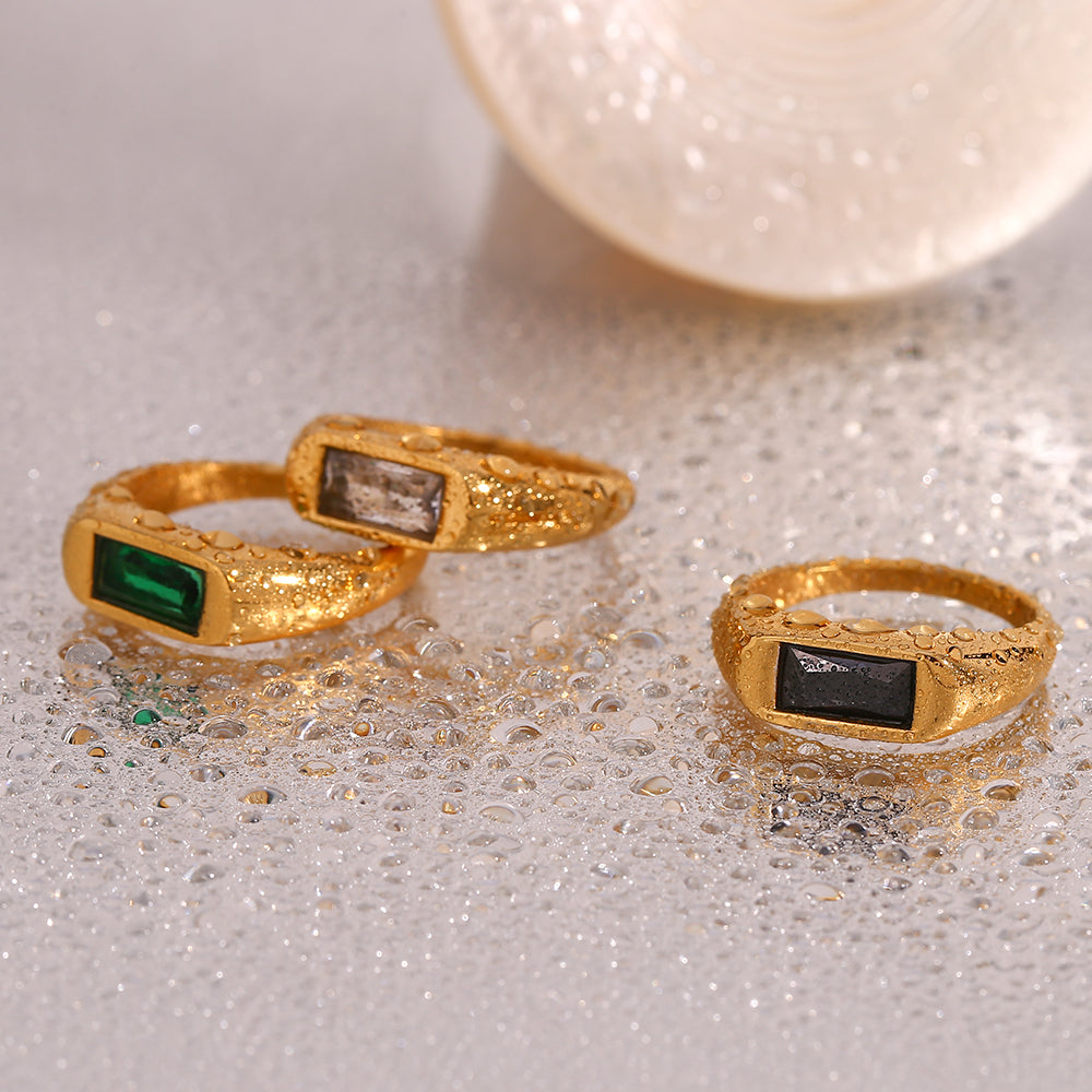 Fashion Square Stainless Steel Plating Inlay Zircon Rings 1 Piece