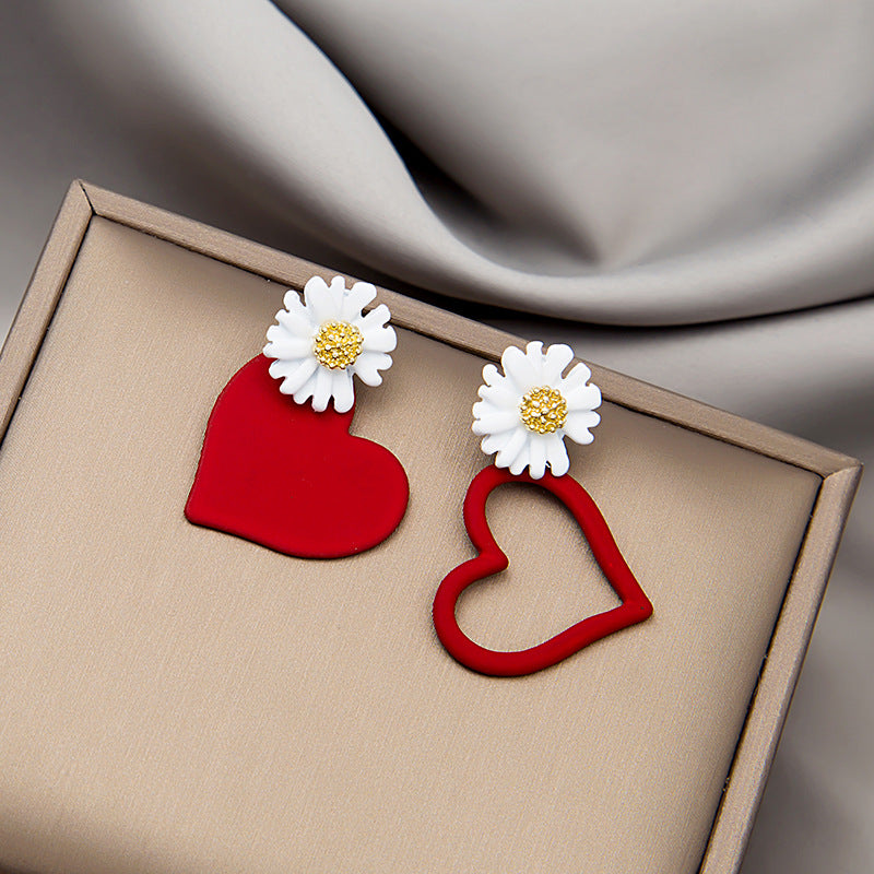 1 Pair Fashion Heart Shape Flower Alloy Stoving Varnish Women's Ear Studs