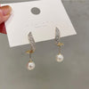 1 Pair Retro Letter Copper Inlay Artificial Pearls Drop Earrings