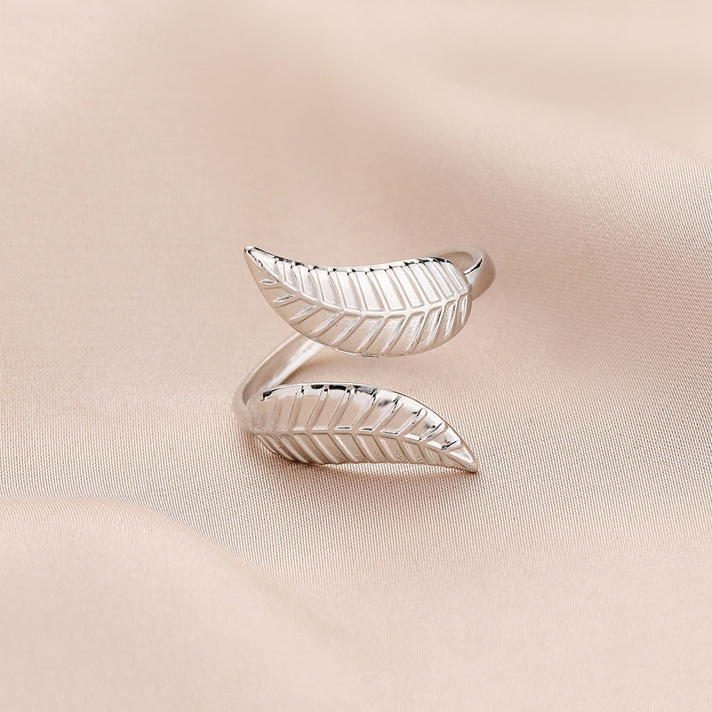 Simple Style Leaf Heart Shape Feather Stainless Steel Hollow Out Rings 1 Piece