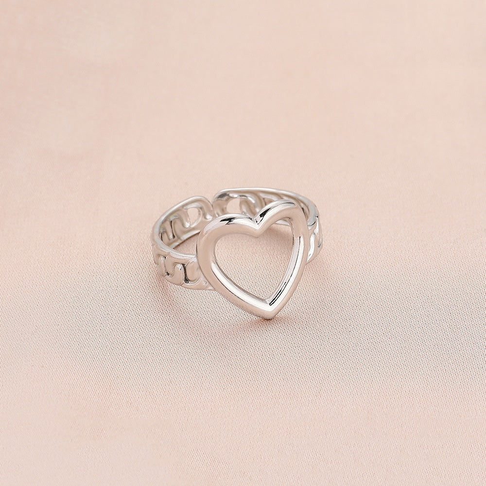 Simple Style Leaf Heart Shape Feather Stainless Steel Hollow Out Rings 1 Piece