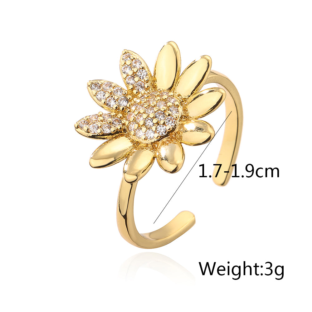 Fashion Star Moon Flower Copper Inlaid Zircon Open Ring 1 Piece