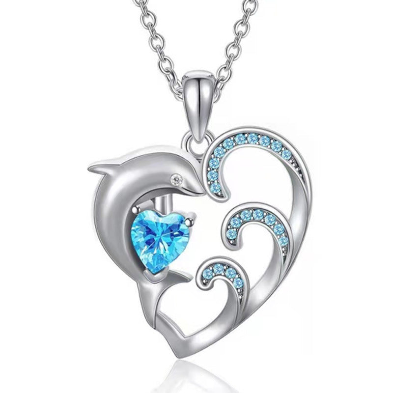 1 Piece Fashion Dolphin Heart Shape Alloy Plating Hollow Out Inlay Rhinestones Women's Pendant Necklace