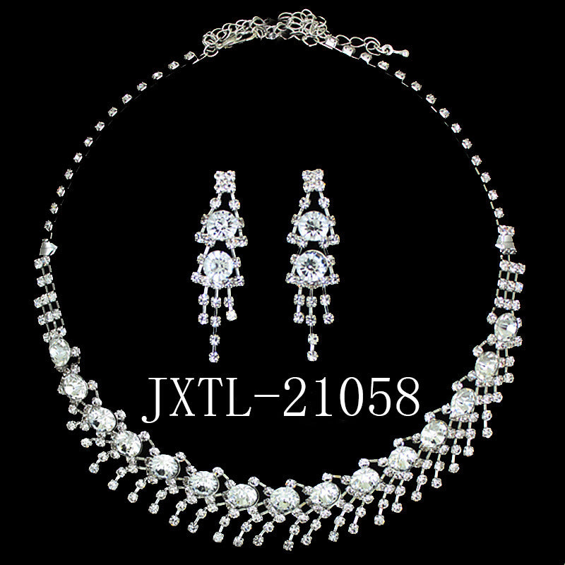 1 Set Fashion Tassel Imitation Pearl Rhinestone Women's Earrings Necklace