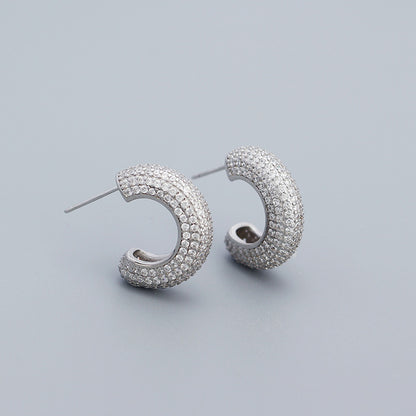 1 Pair Fashion C Shape Inlay Sterling Silver Rhinestones Ear Studs