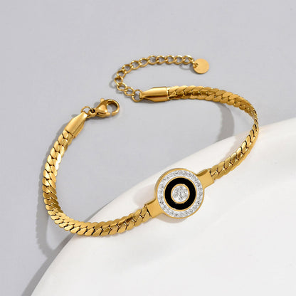 Elegant Retro Fashion Round Stainless Steel Plating Artificial Rhinestones Chain Bracelets 1 Piece