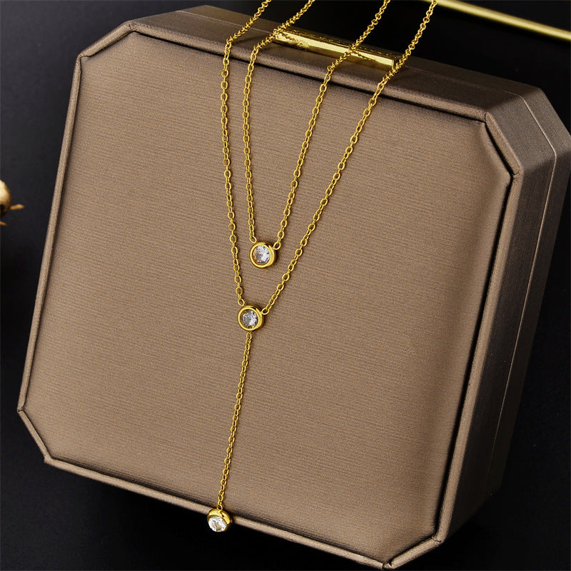 Sweet Geometric Titanium Steel Plating Zircon Necklace 1 Piece