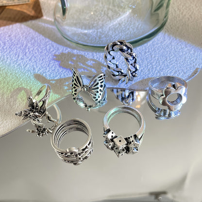 6 Pieces Fashion Butterfly Dice Alloy Women's Rings