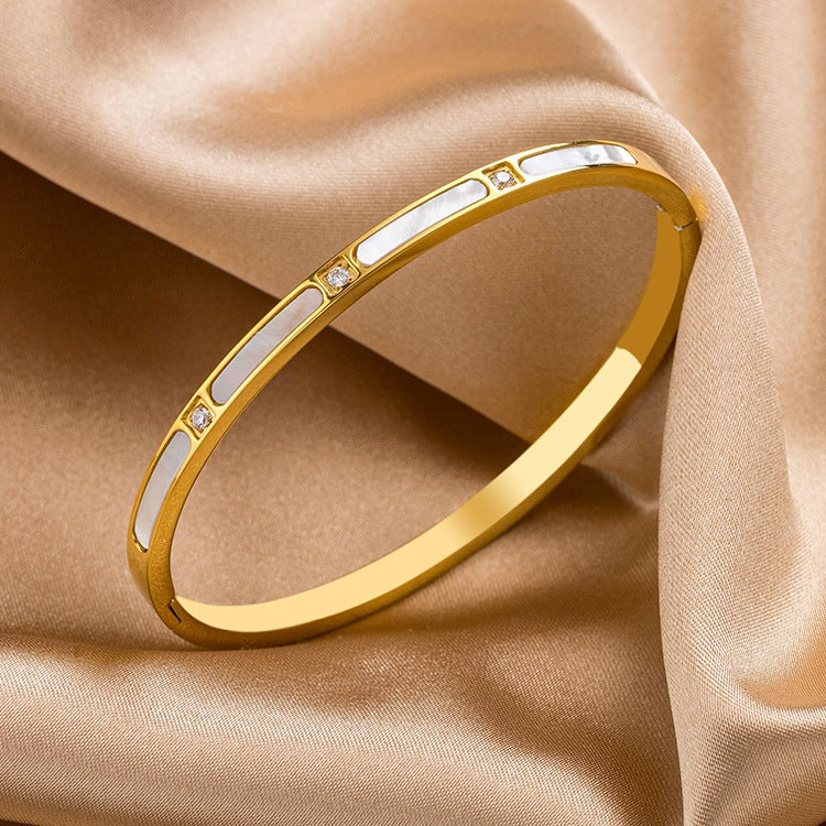 Elegant Geometric Titanium Steel Plating Shell Bangle