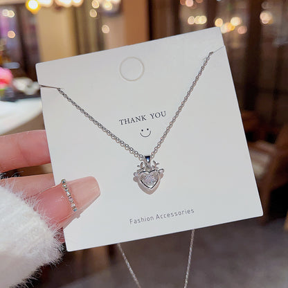 Fashion Heart Shape Antlers Titanium Steel Plating Inlay Zircon Pendant Necklace 1 Piece