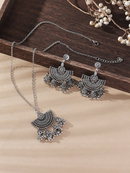 1 Set Ethnic Style Round Bell Alloy Women's Earrings Necklace