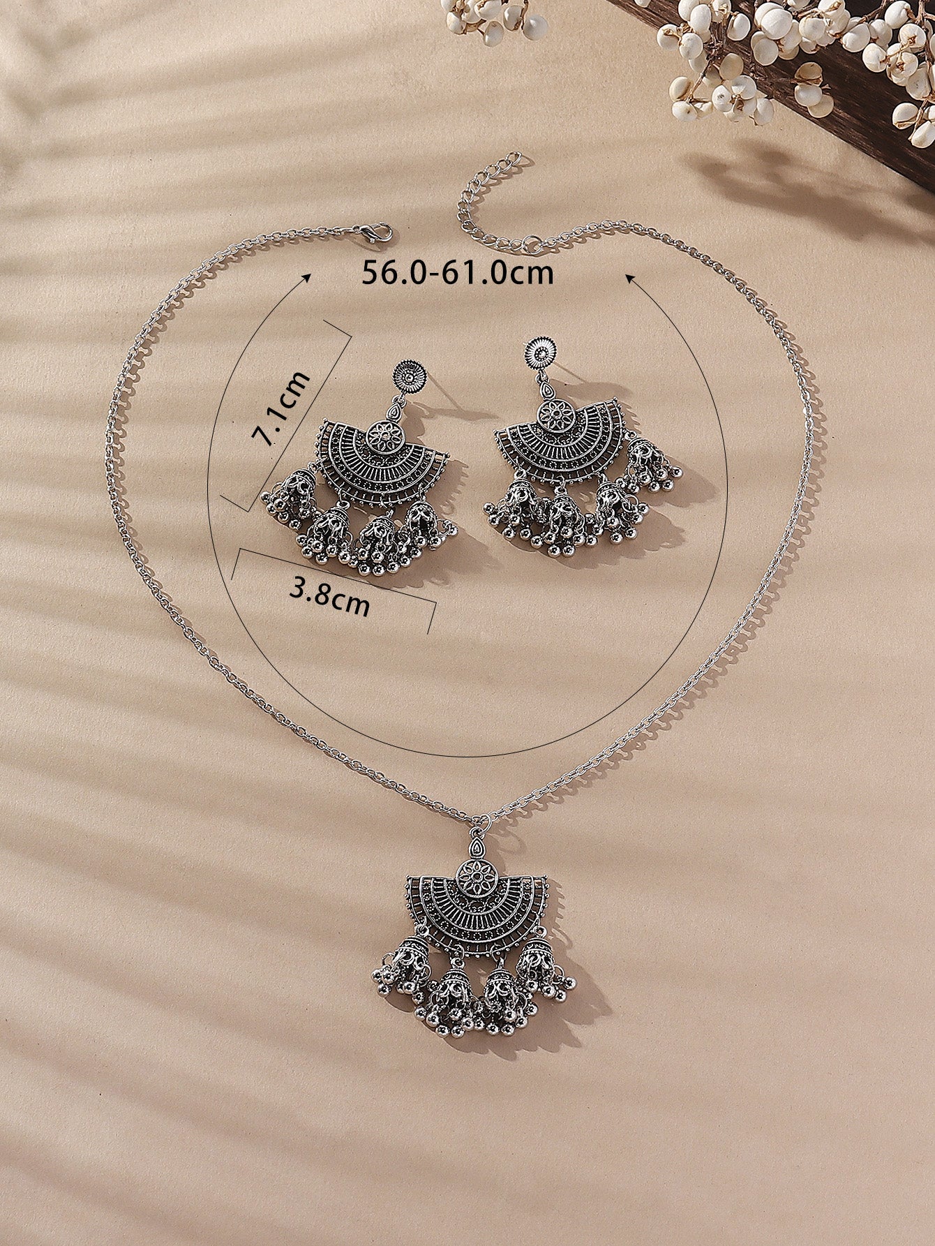 1 Set Ethnic Style Round Bell Alloy Women's Earrings Necklace