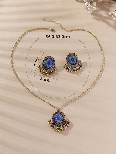 1 Set Ethnic Style Round Bell Alloy Women's Earrings Necklace