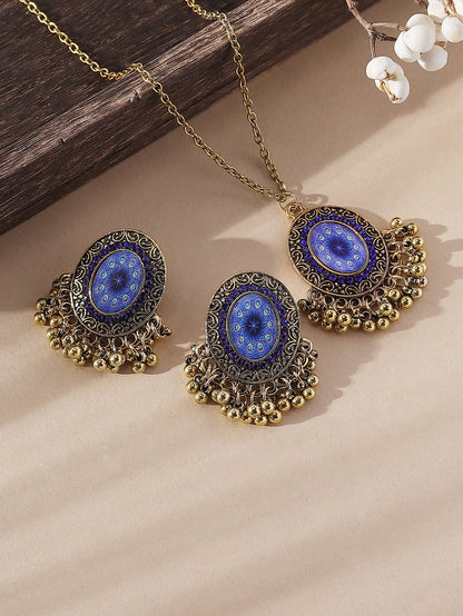 1 Set Ethnic Style Round Bell Alloy Women's Earrings Necklace