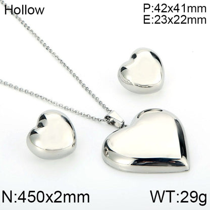 Fashion Heart Shape Titanium Steel Inlay Titanium Steel Jewelry Set