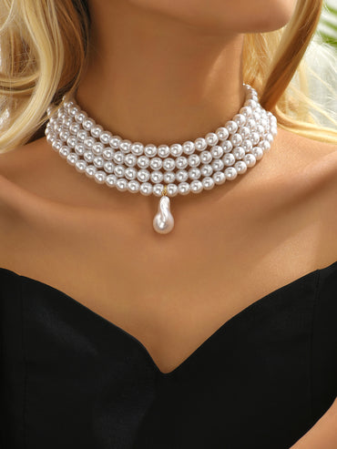 1 Piece Fashion Solid Color Imitation Pearl Beaded Layered Women's Choker