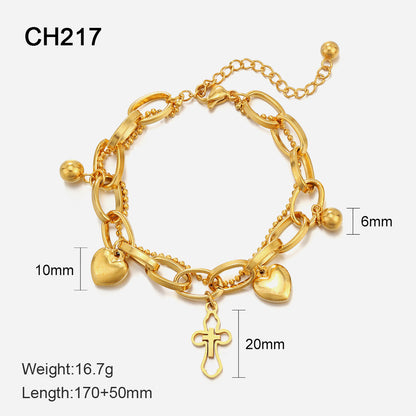 Fashion Cross Heart Shape Stainless Steel Patchwork Plating Hollow Out Bracelets 1 Piece