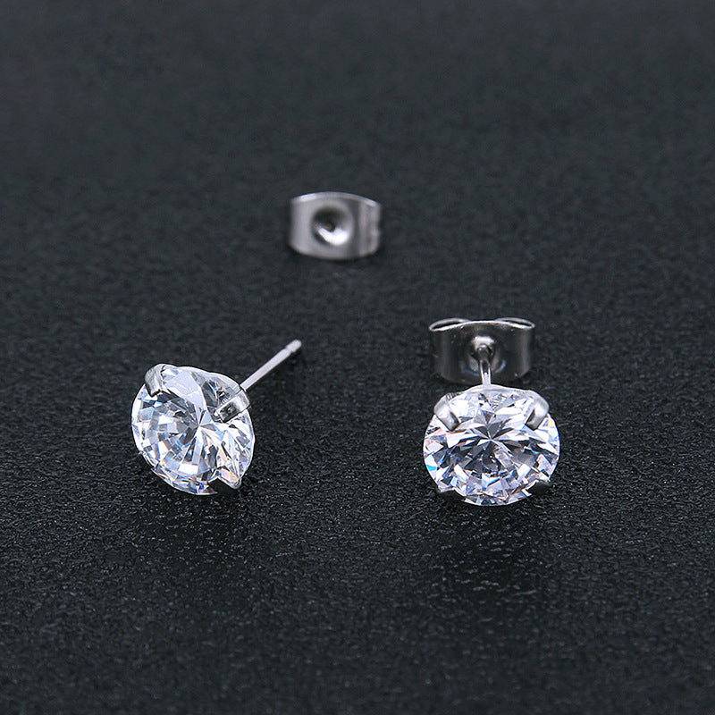 Fashion Round Stainless Steel Inlay Zircon Earrings 1 Pair