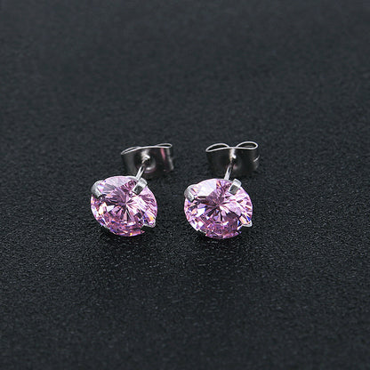 Fashion Round Stainless Steel Inlay Zircon Earrings 1 Pair