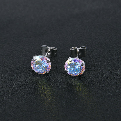 Fashion Round Stainless Steel Inlay Zircon Earrings 1 Pair