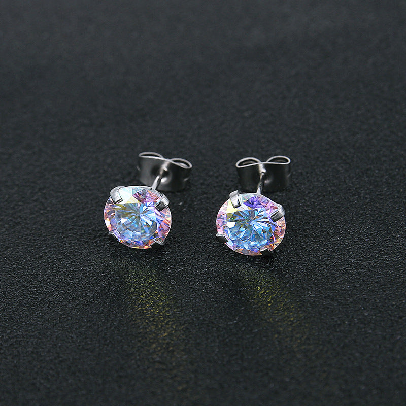 Fashion Round Stainless Steel Inlay Zircon Earrings 1 Pair