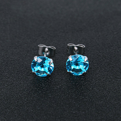 Fashion Round Stainless Steel Inlay Zircon Earrings 1 Pair