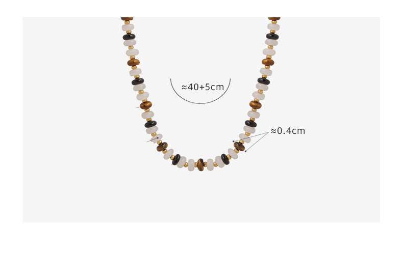 Fashion Circle Agate Tiger Eye Titanium Steel Beaded Plating Necklace 1 Piece