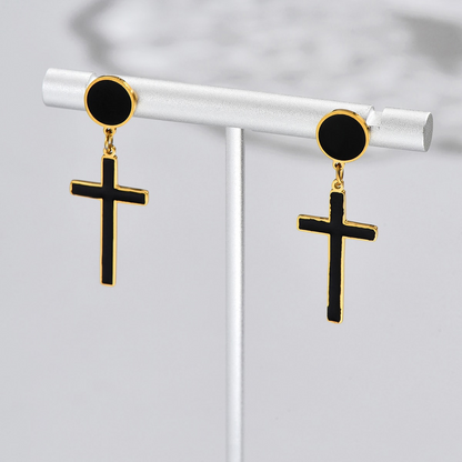 Simple Style Cross Stainless Steel Synthetic Resin Enamel Drop Earrings 1 Pair