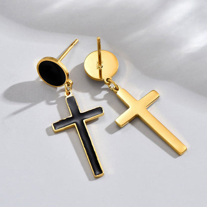 Simple Style Cross Stainless Steel Synthetic Resin Enamel Drop Earrings 1 Pair